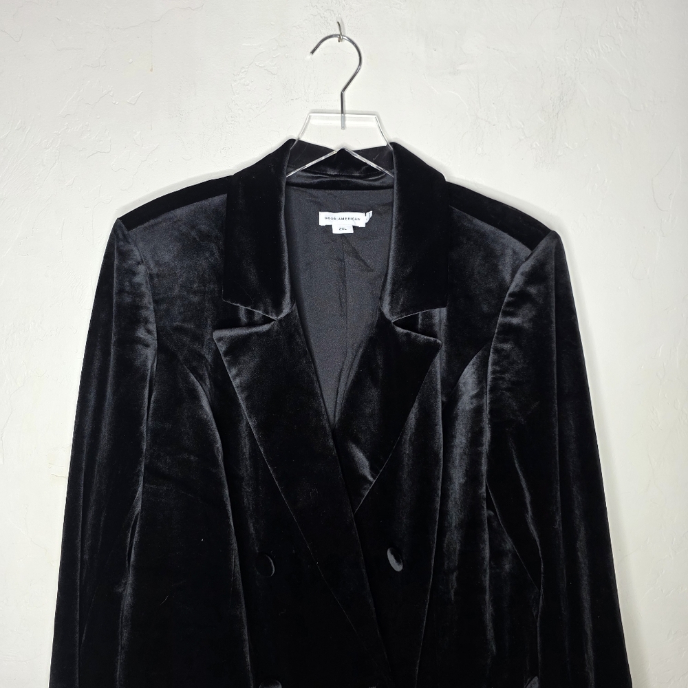 Good American Exec Double-breasted Velvet Mini Dress In Black Tuxedo dress 2X - Picture 3 of 11